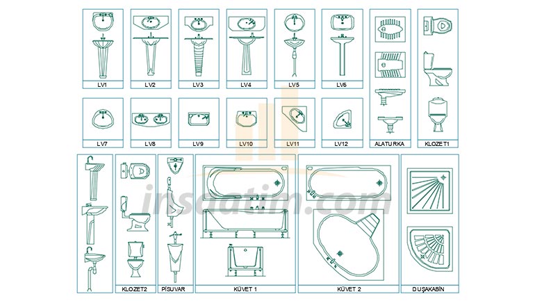 Banyo, Lavabo ve Wc Autocad Tefrişleri – dwg