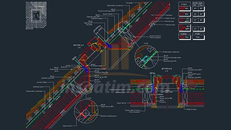 Pivot Açılımlı Çatı Penceresi Detayı – dwg