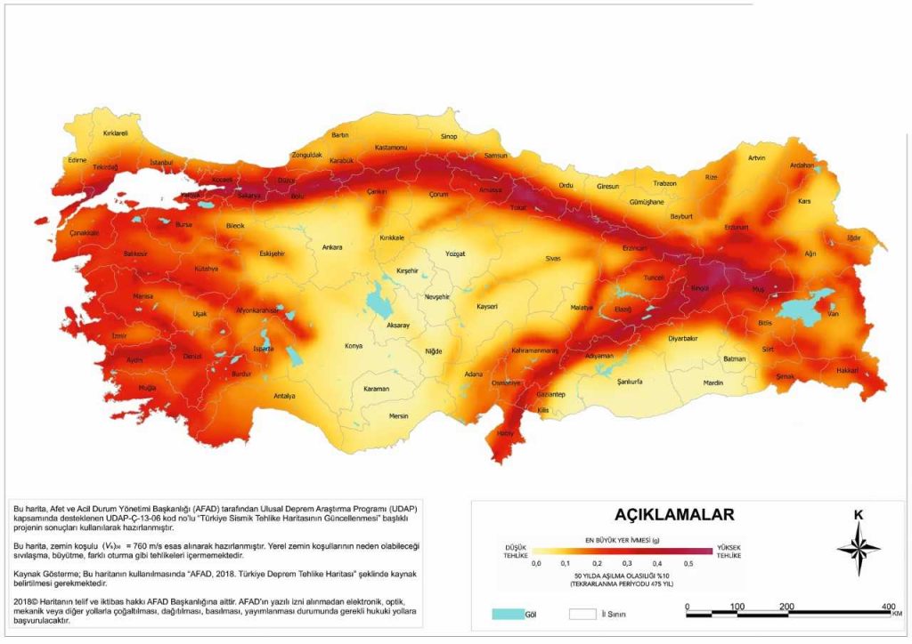 Türkiye fay hattı haritası ve fayların geçtiği şehirler
