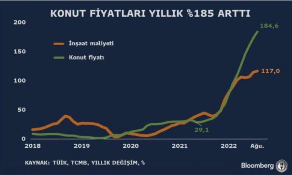 Konut Fiyatı ve İnşaat Maliyetleri Değişim Grafiği