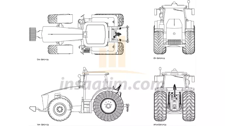 John Deere Marka Traktör Çizimi .dwg