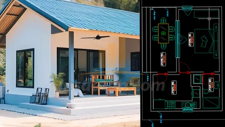 Hobi Bahçesi İçin 44 m² Ev Planı .dwg