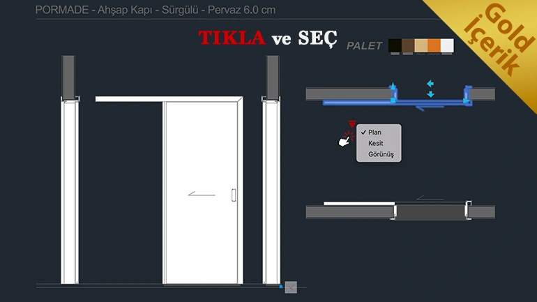 Sürgülü Ahşap Kapı Dinamik Blok Çizimi .dwg